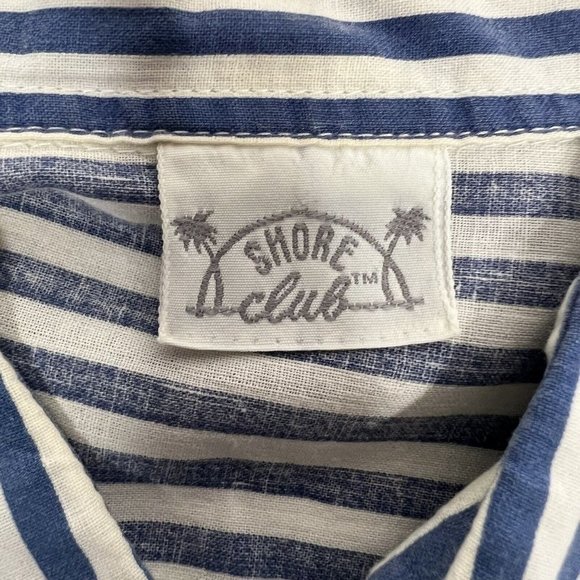 VTG 80s 90s Shore Club Blue Stripe Beach Short Sleeve Button Down Shirt Men L ?? - Picture 5 of 8